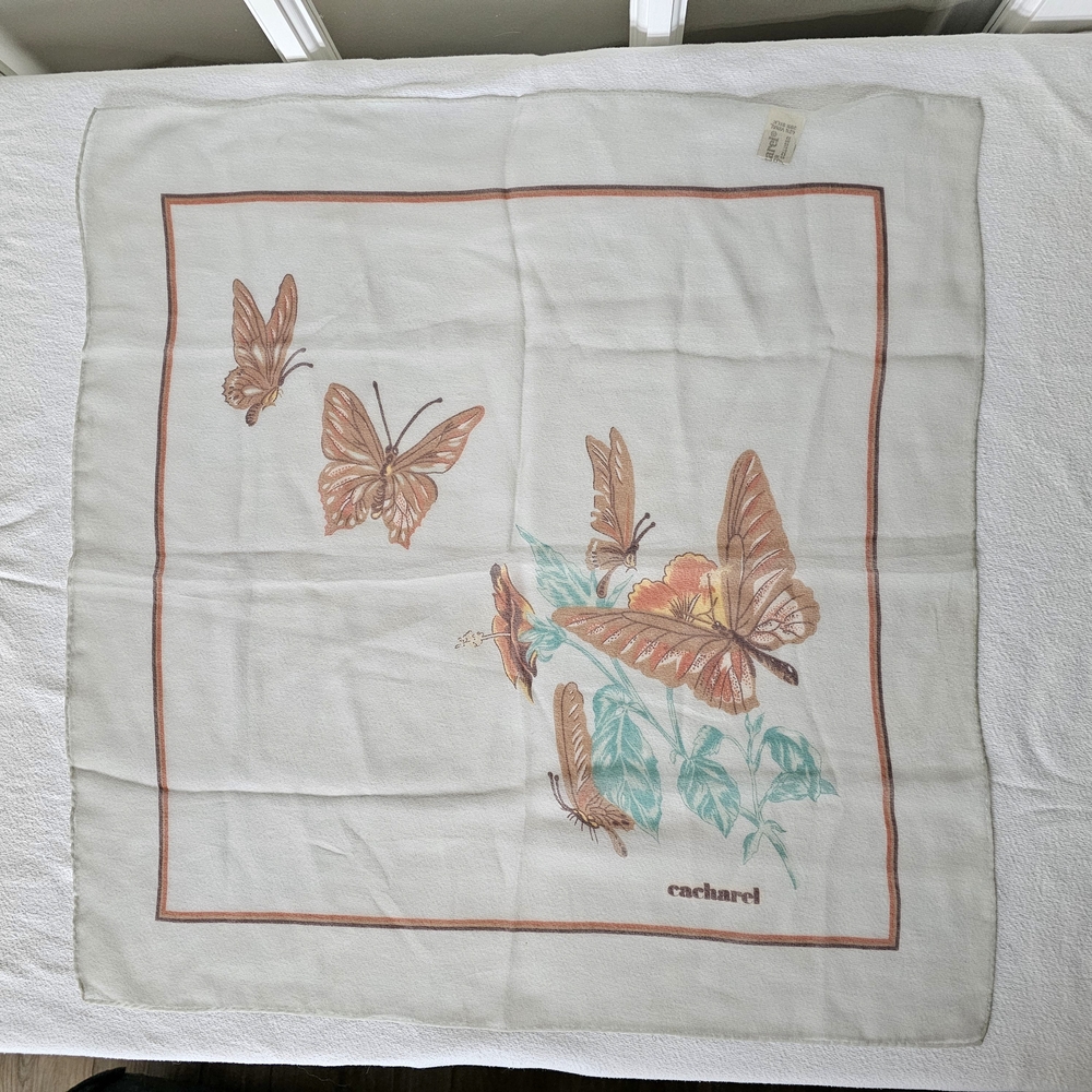 Cacharel Sheer Silk Blend Scarf Japan Vintage Colorful Floral Butterfly